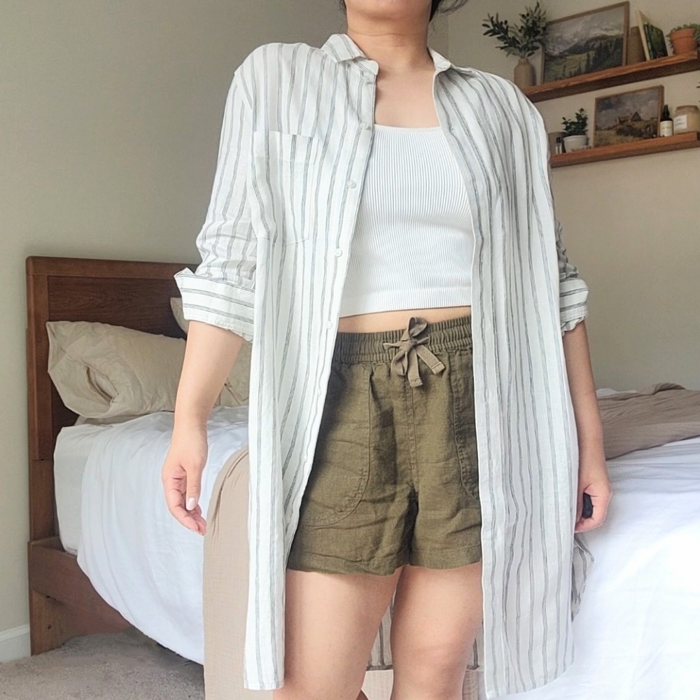 NWT Quince 100% European Linen Shirt Dress, Oatmeal +  Black Stripe, XS - Picture 11 of 11
